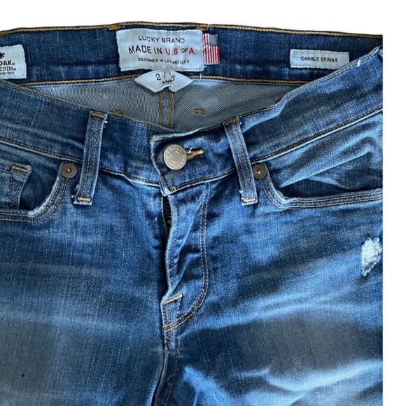 Lucky Brand Charlie Skinny Distressed - Destroyed Jeans - Size 2/26 - Picture 3 of 5